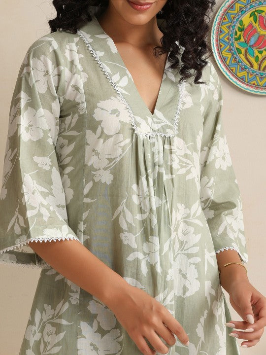 ETC Printed V-Neck Pure Cotton Top With Palazzos