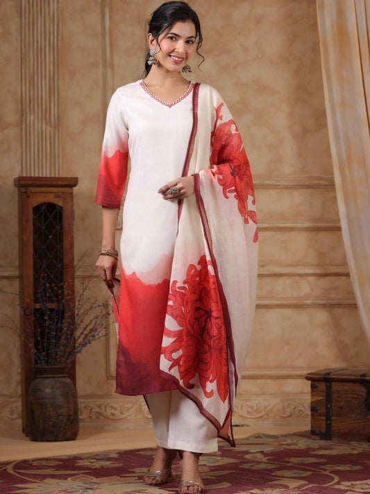 AUTUMN LANE Ombre Dyed Pure Cotton Straight Kurta with Trousers & Dupatta