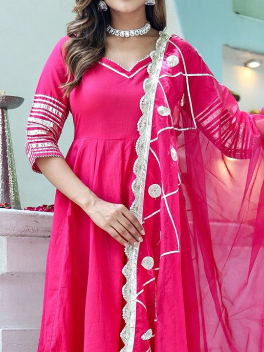 HERE&NOW Women Embroidered Regular Pure Cotton Kurta with Trousers & Dupatta
