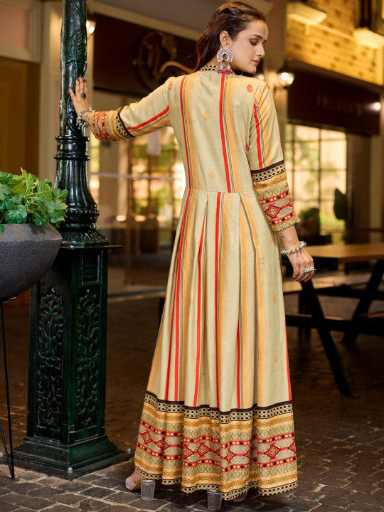 HERE&NOW Floral Rayon Line Embroidery Work Anarkali Gown