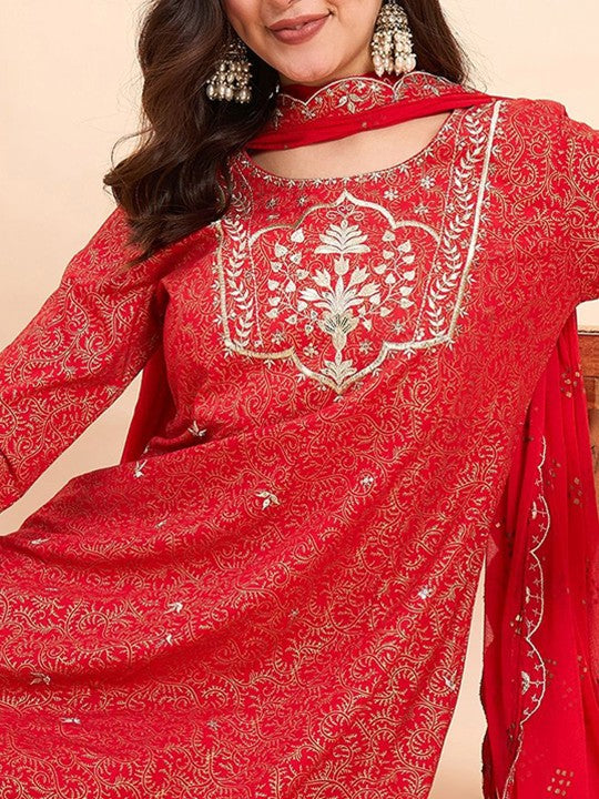 Anouk Ethnic Motifs Printed Kurta With Trousers & Dupatta