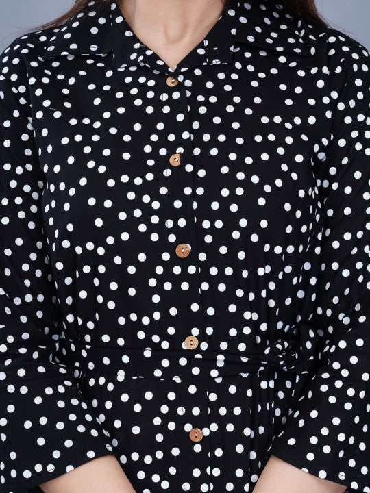 ao services Polka Dot Print Shirt Collar Co-Ords Set