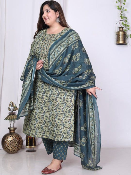 Swasti Floral Printed Sequinned Pure Cotton Kurta with Trousers & Dupatta