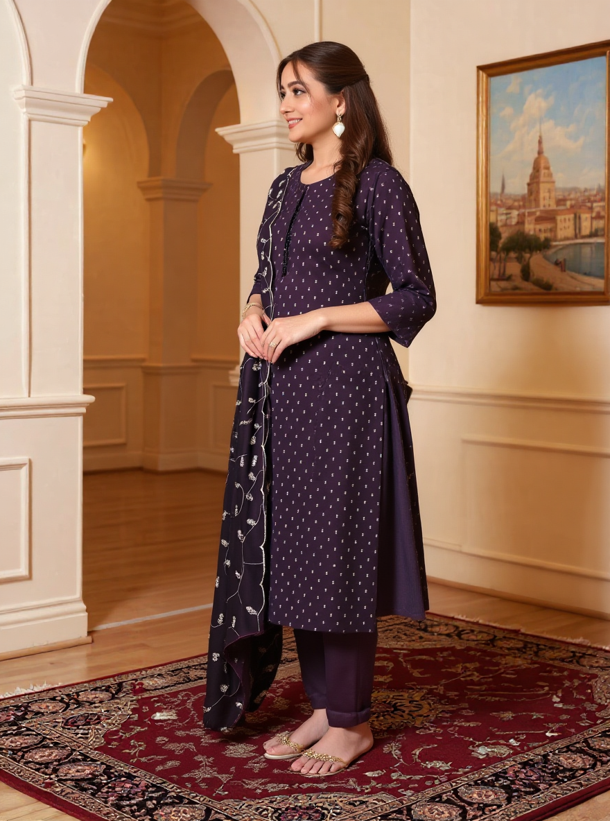Chanderi Solid Straight Purple Kurta