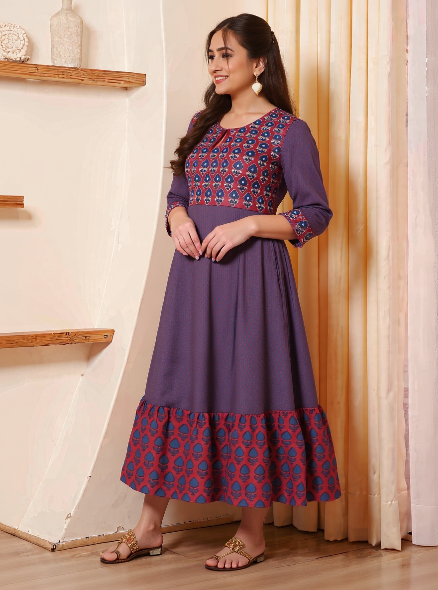 Embroidered Soft Cotton Butti Anarkali Red Dress