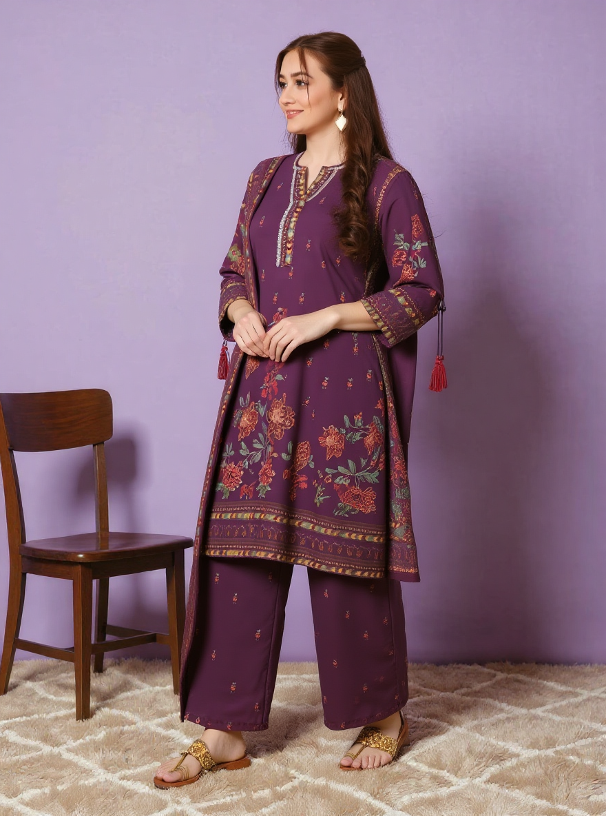 Viscose Placement Print A-line Mauve Kurta