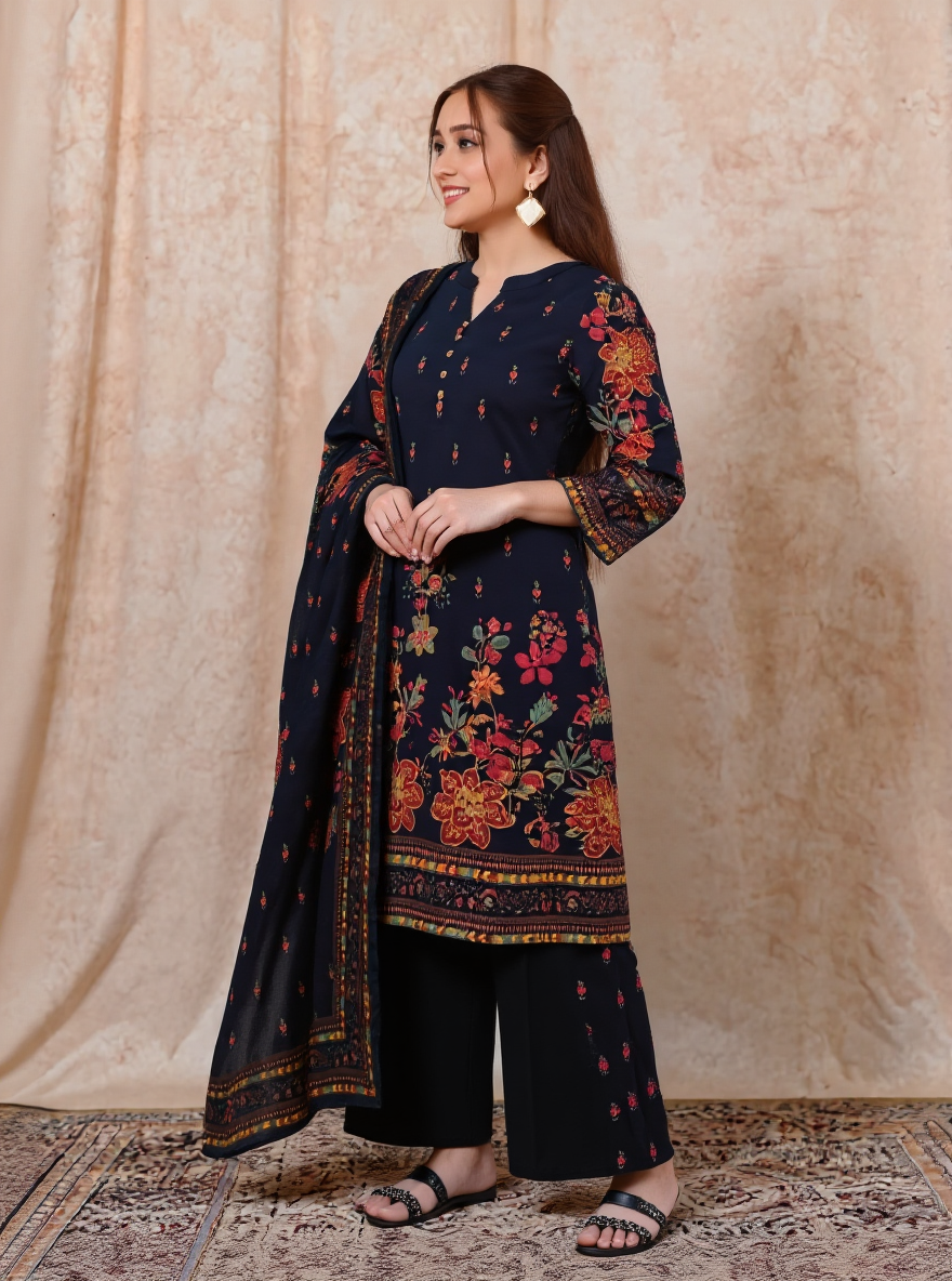 Viscose Floral Straight Black Kurta
