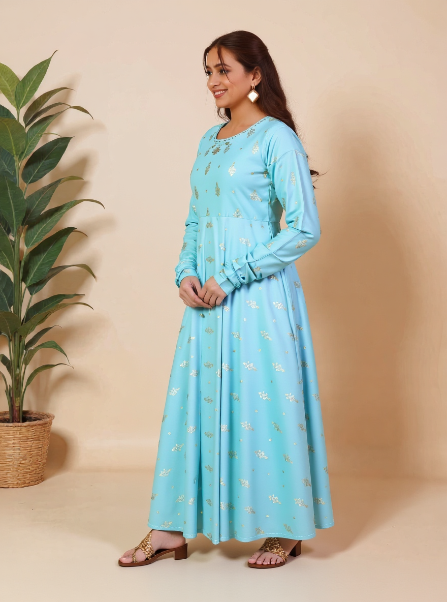 Embroidered Roman silk Gold foil Anarkali Green Kurta