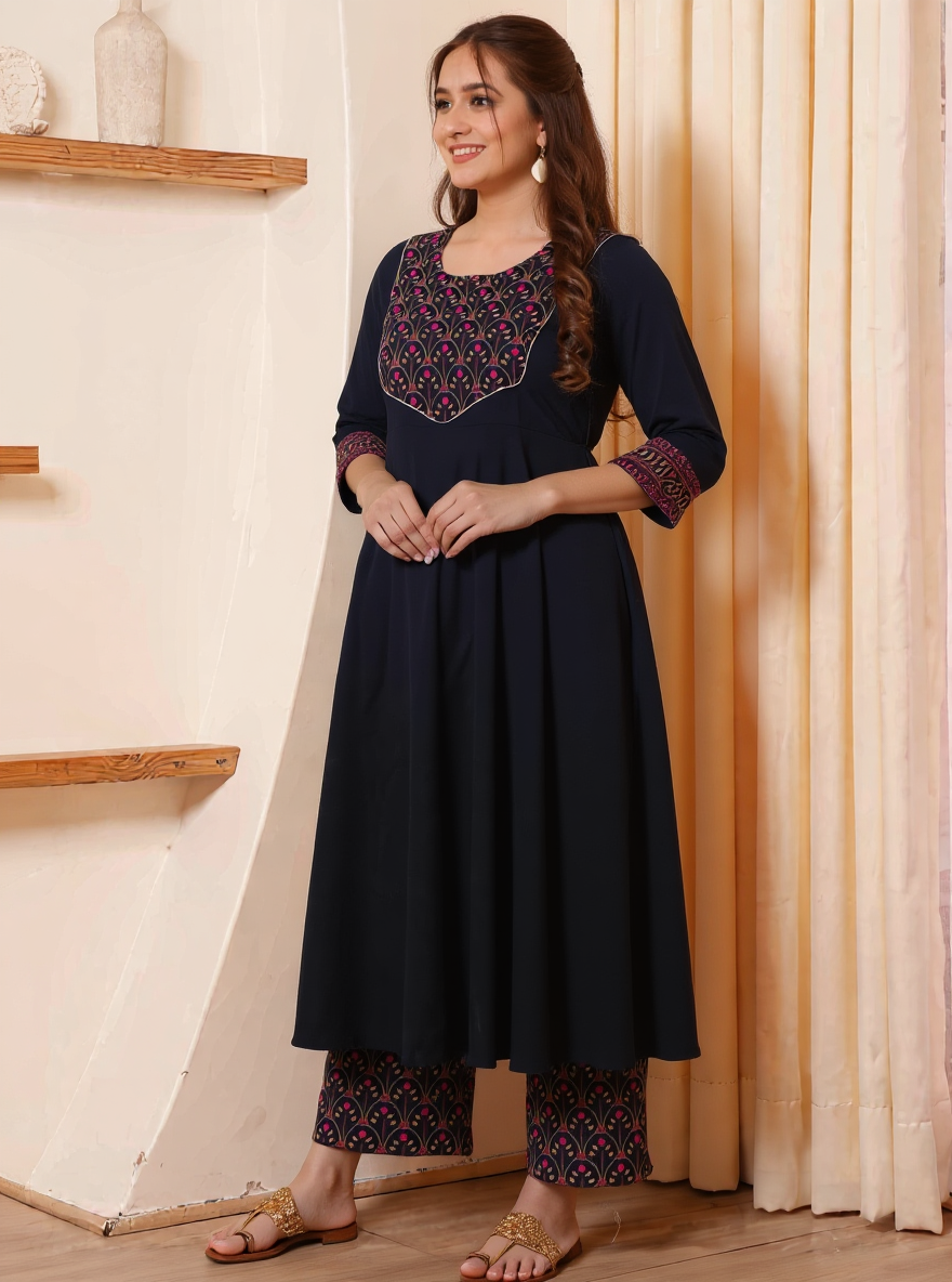 Viscose Solid Anarkali Black Kurta