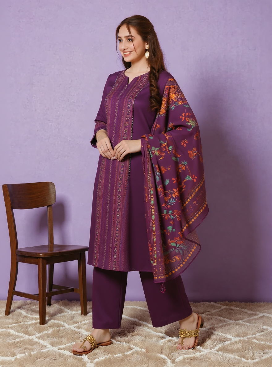 Viscose Solid A-line Purple Kurta