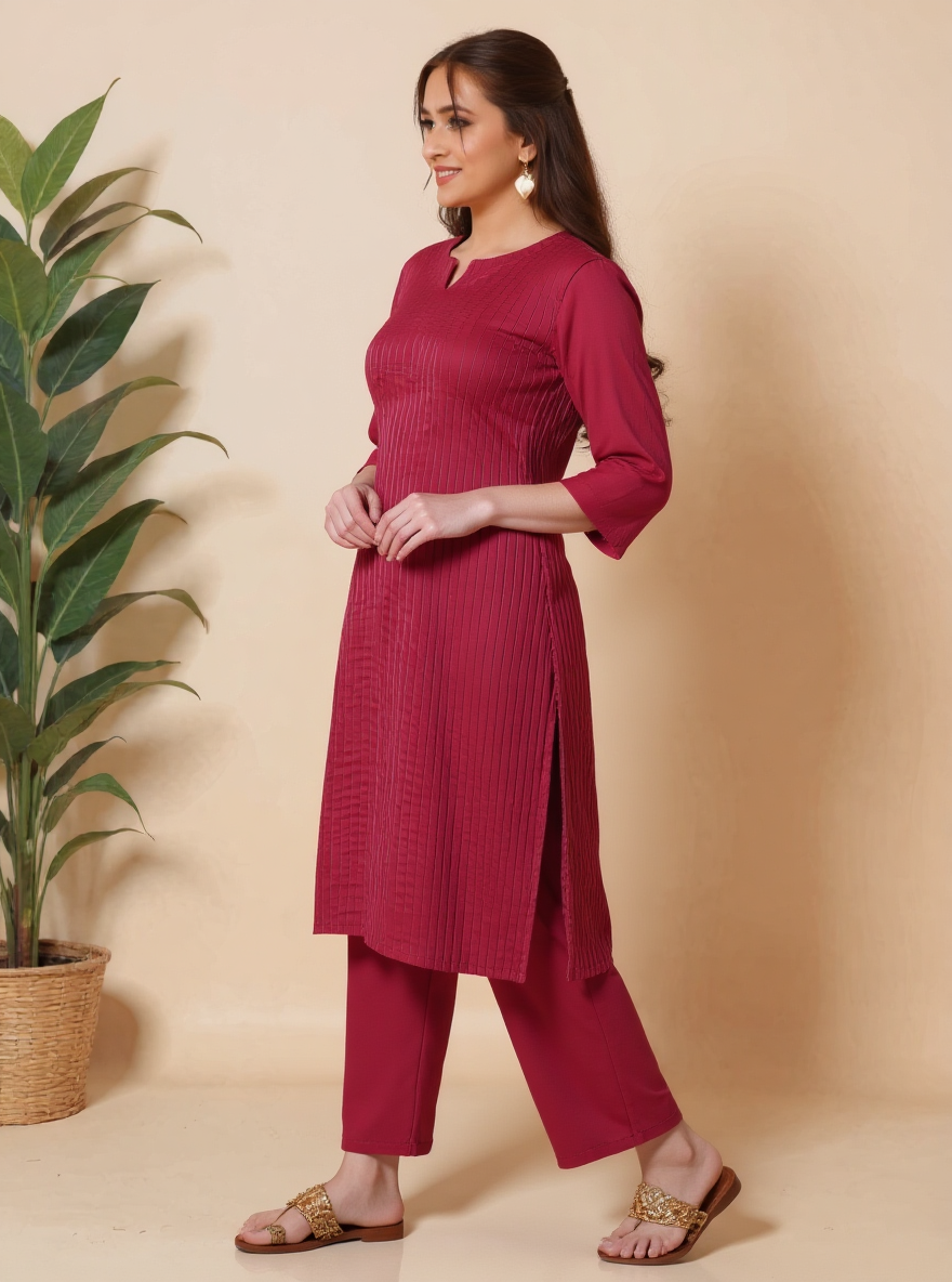 Soft Cotton Solid Straight Maroon Kurta