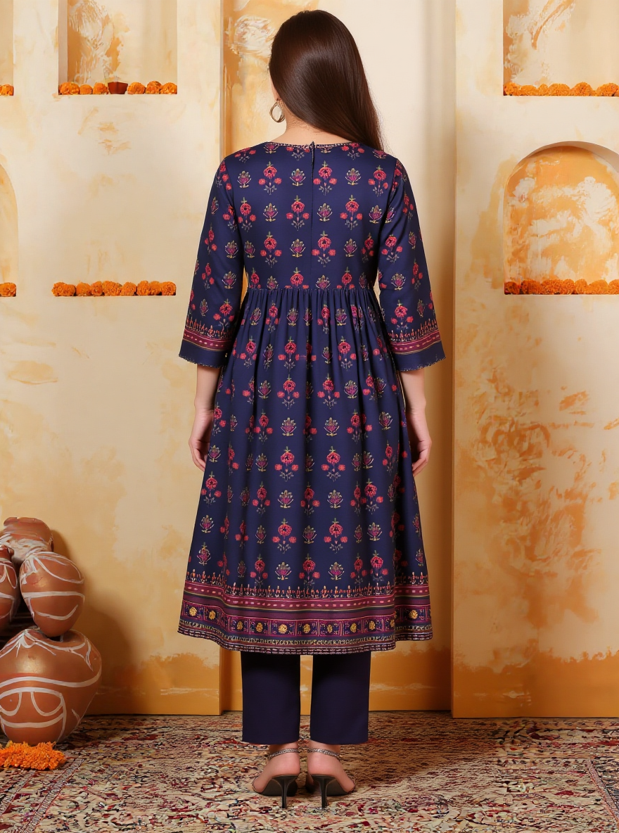 Soft Cotton Geometric Angrakha Purple Kurta