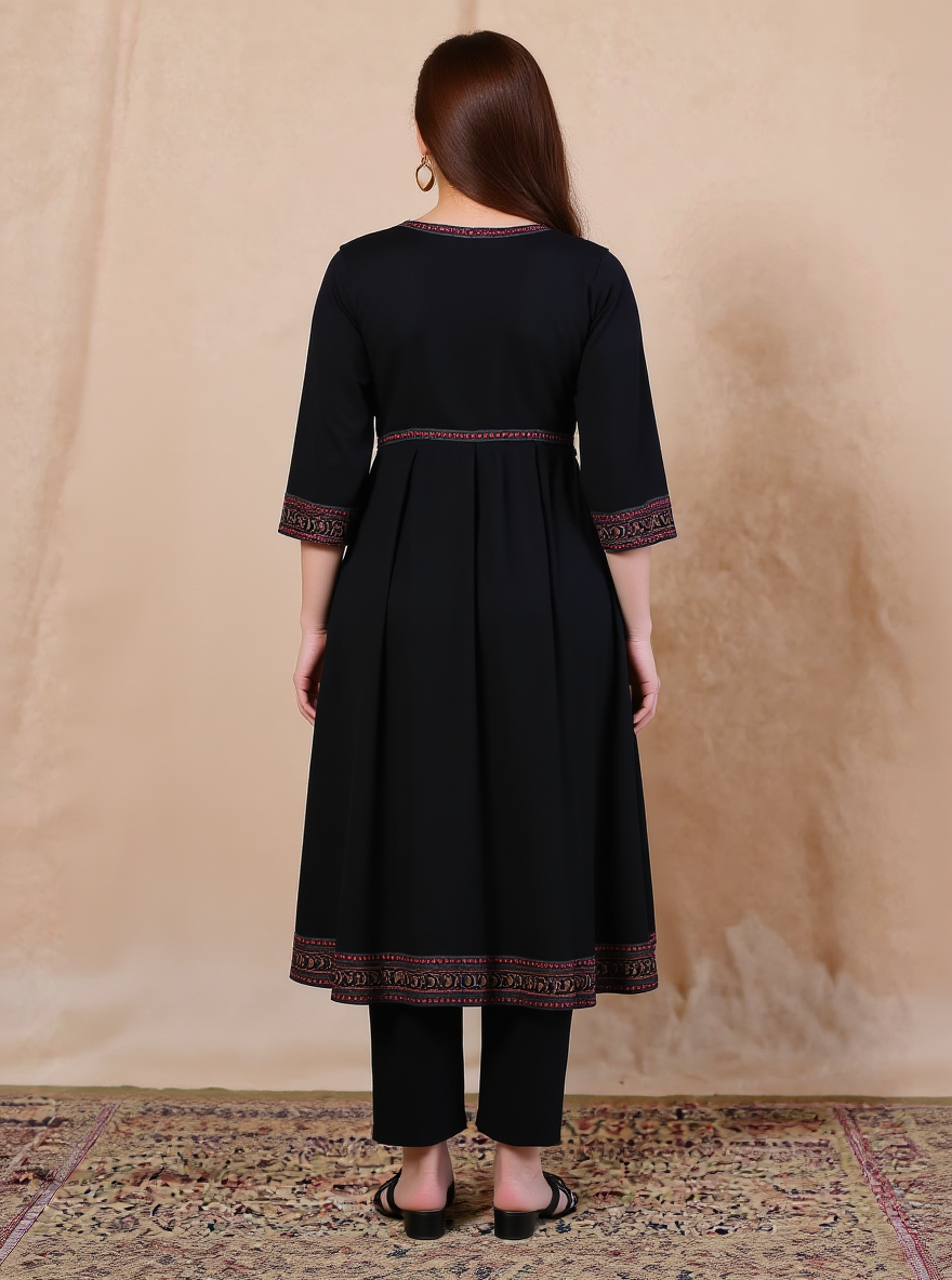 Viscose Solid Anarkali Black Kurta
