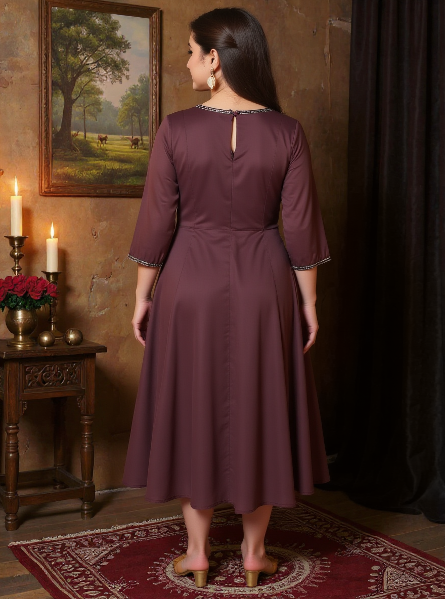 Embroidered Cotton Voile Solid Anarkali Brown Kurta