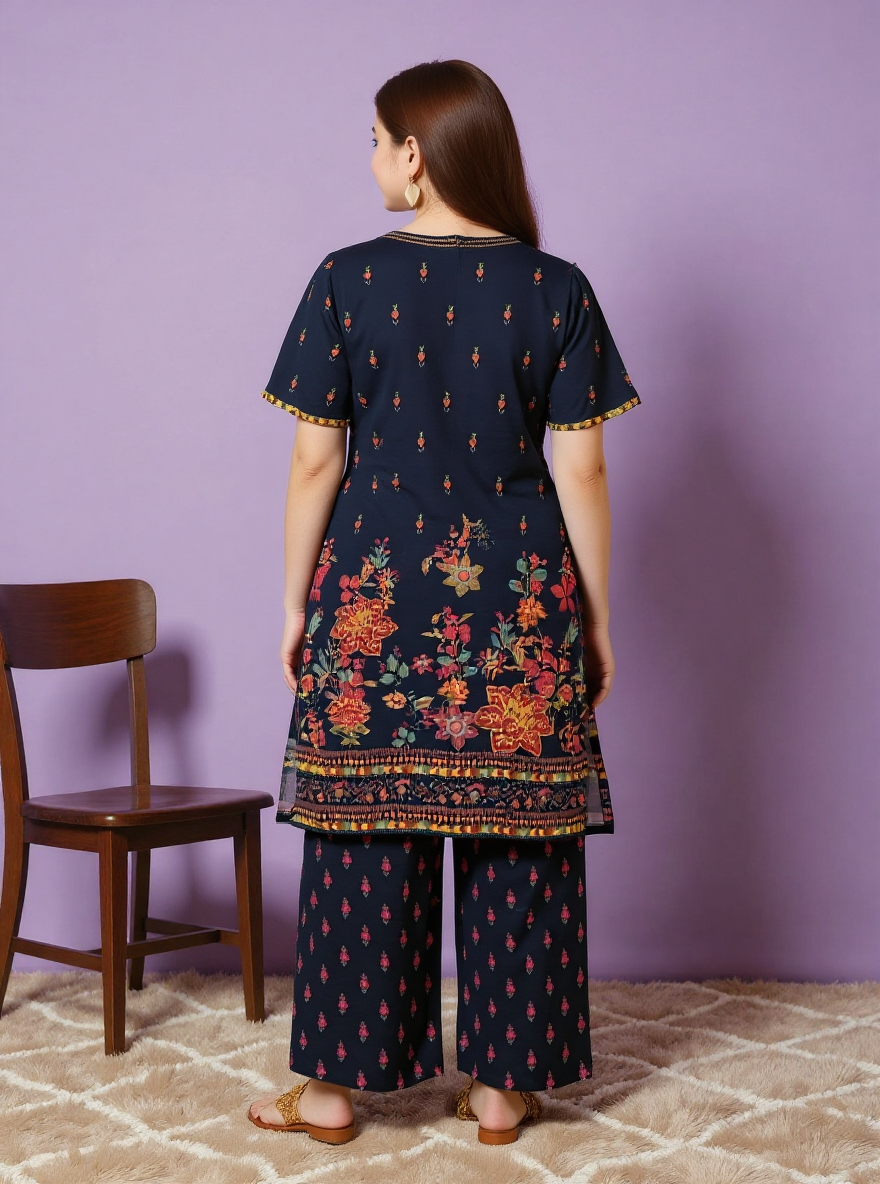 Embroidered Viscose Floral Straight Black Kurta