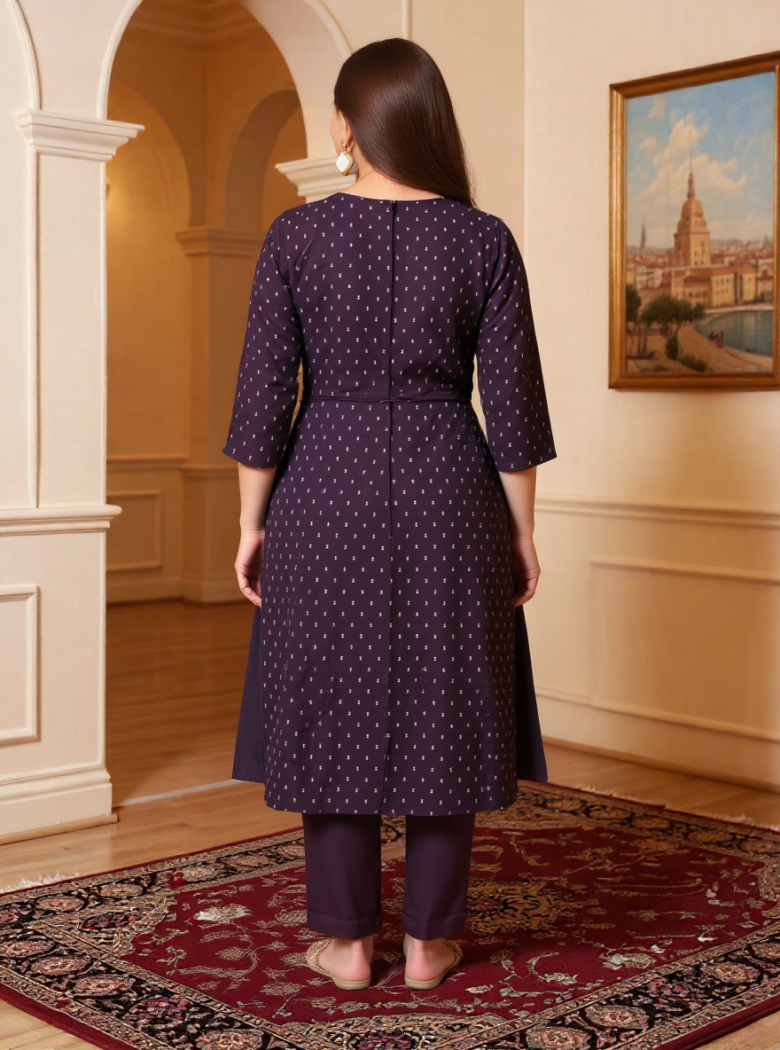 Chanderi Solid Straight Purple Kurta
