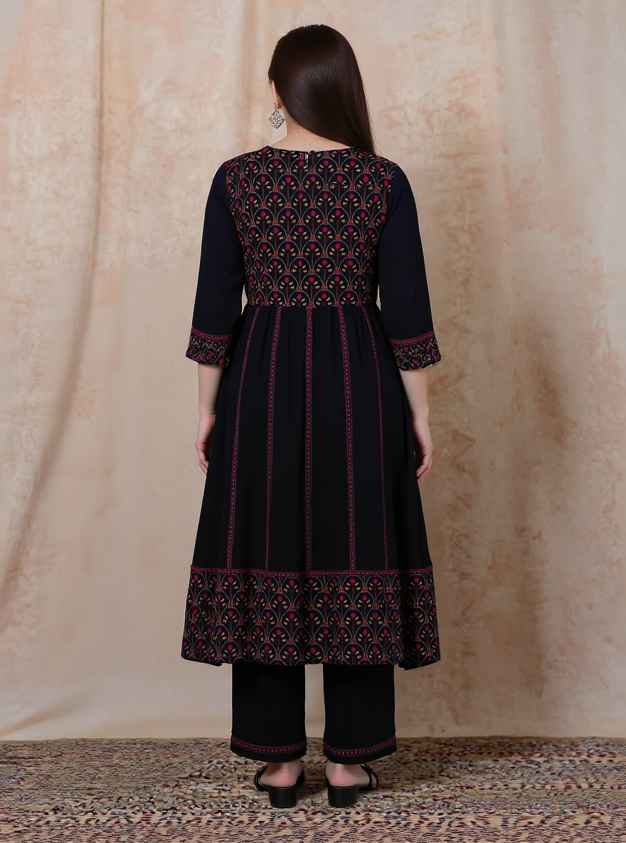 Viscose Solid Anarkali Black Kurta