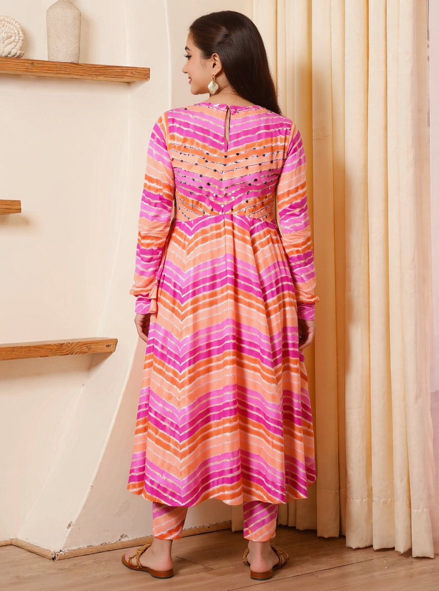 Embroidered Soft Cotton Striped Flared Multicolor Kurta