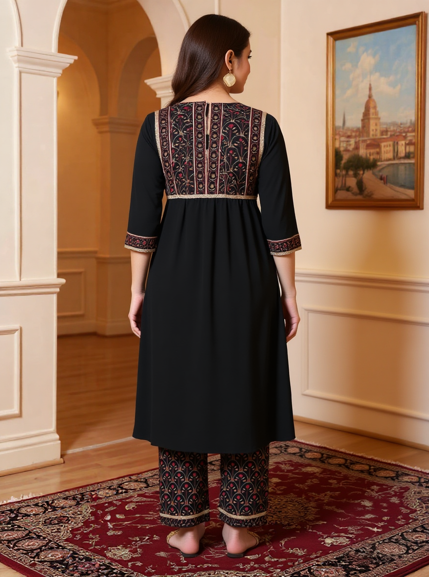 Viscose Solid Flared Black Kurta