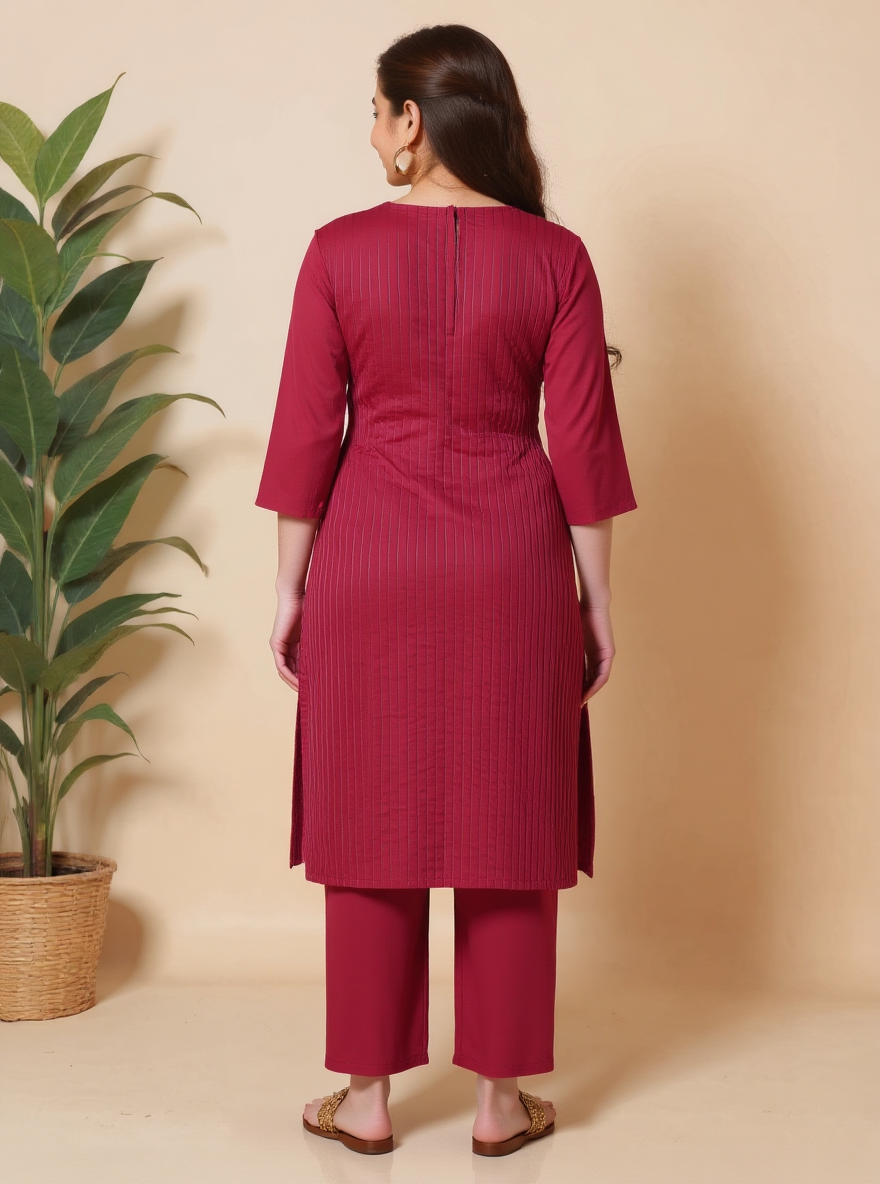Soft Cotton Solid Straight Maroon Kurta