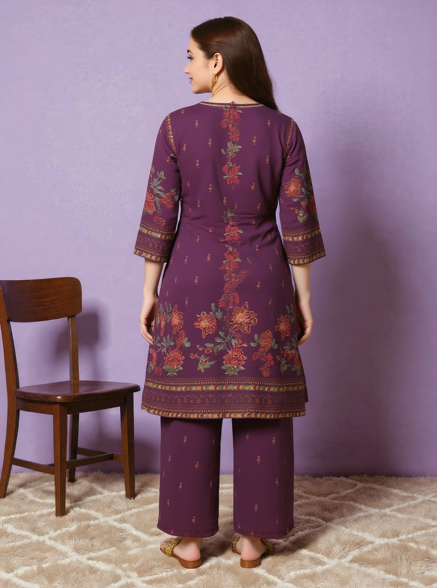 Viscose Placement Print A-line Mauve Kurta