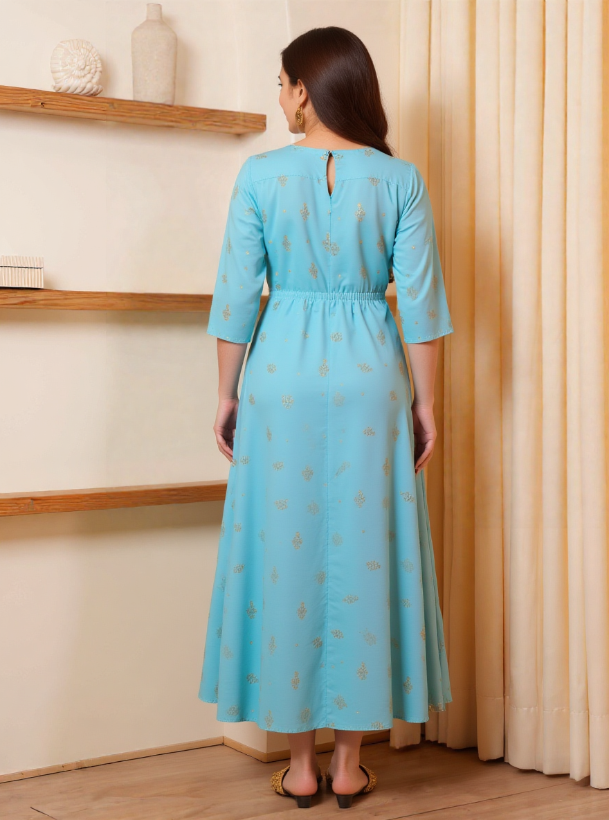 Embroidered Roman silk Gold foil Anarkali Green Kurta