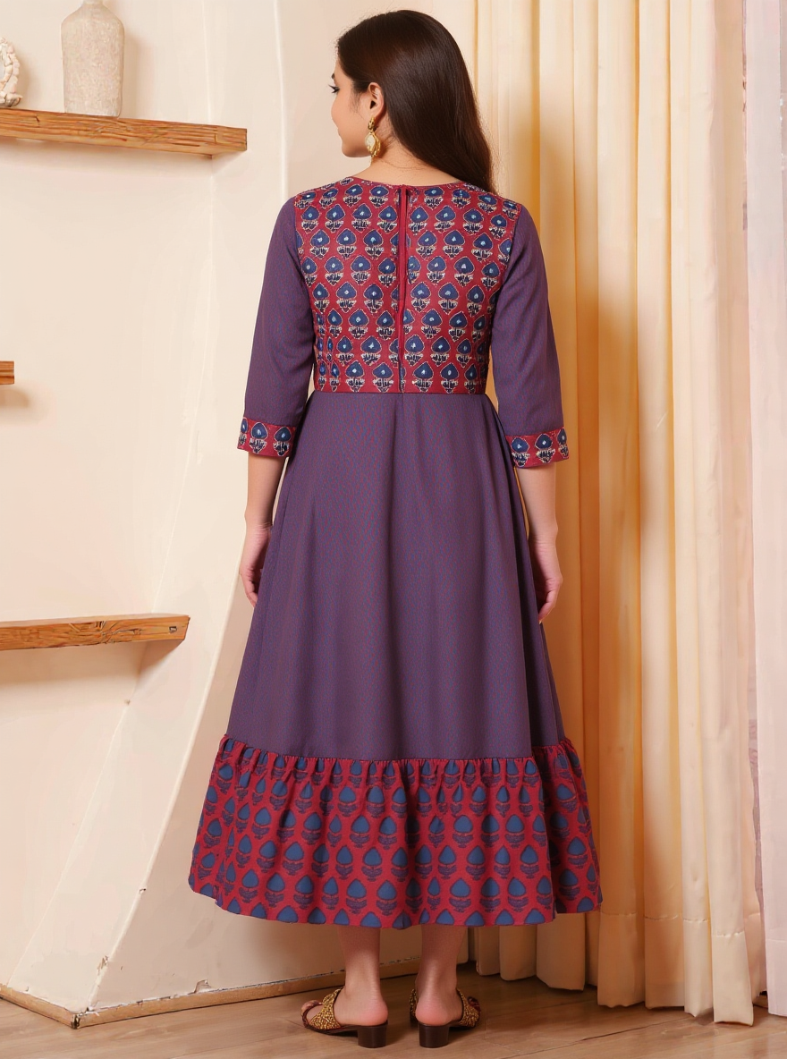 Embroidered Soft Cotton Butti Anarkali Red Dress