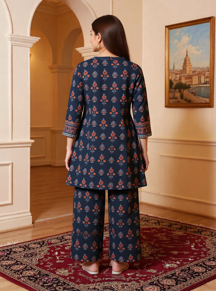 Soft Cotton Floral High Low Black Kurta