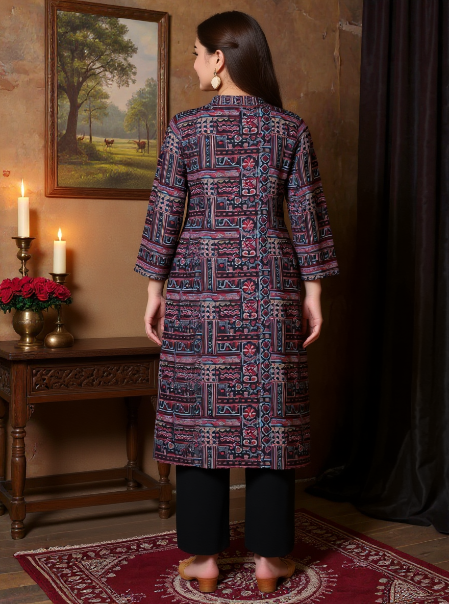 Viscose Patchwork Straight Black Kurta