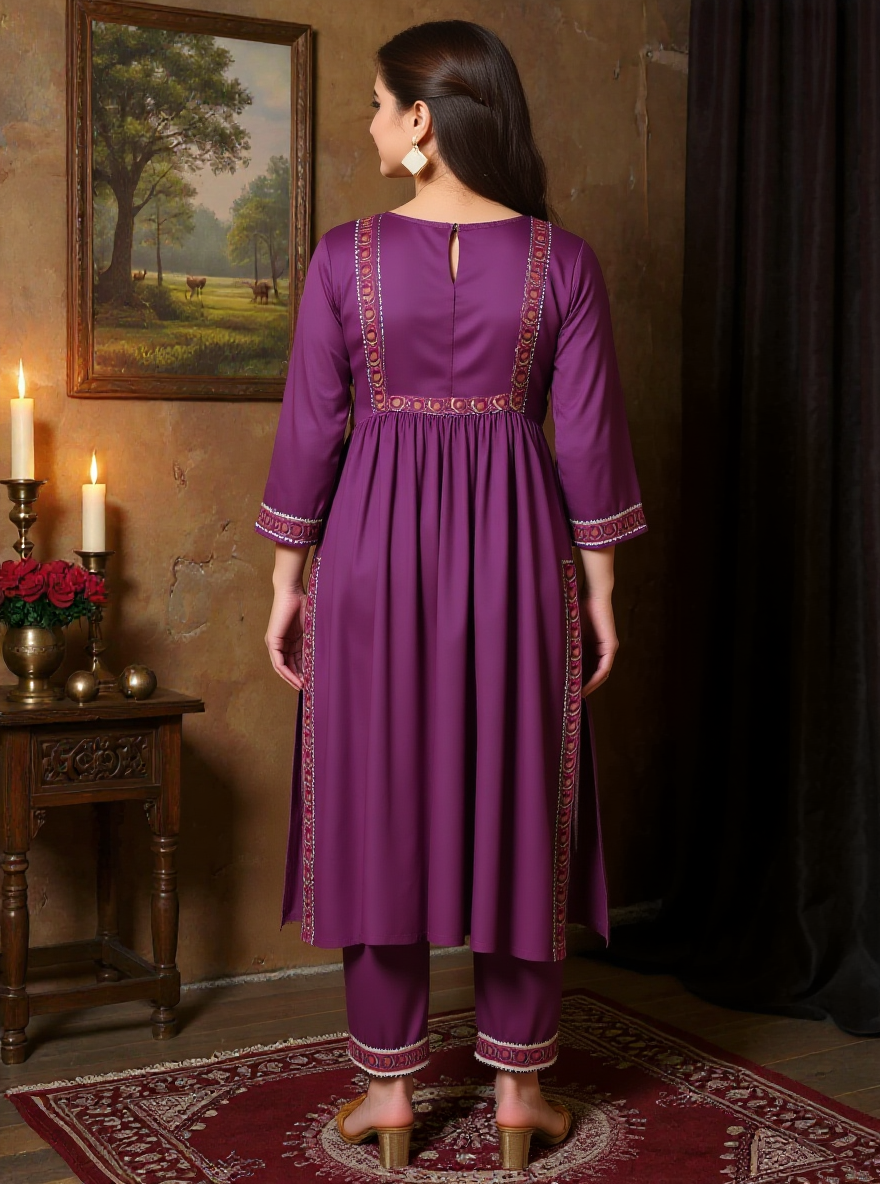 Viscose Solid Flared Mauve Kurta