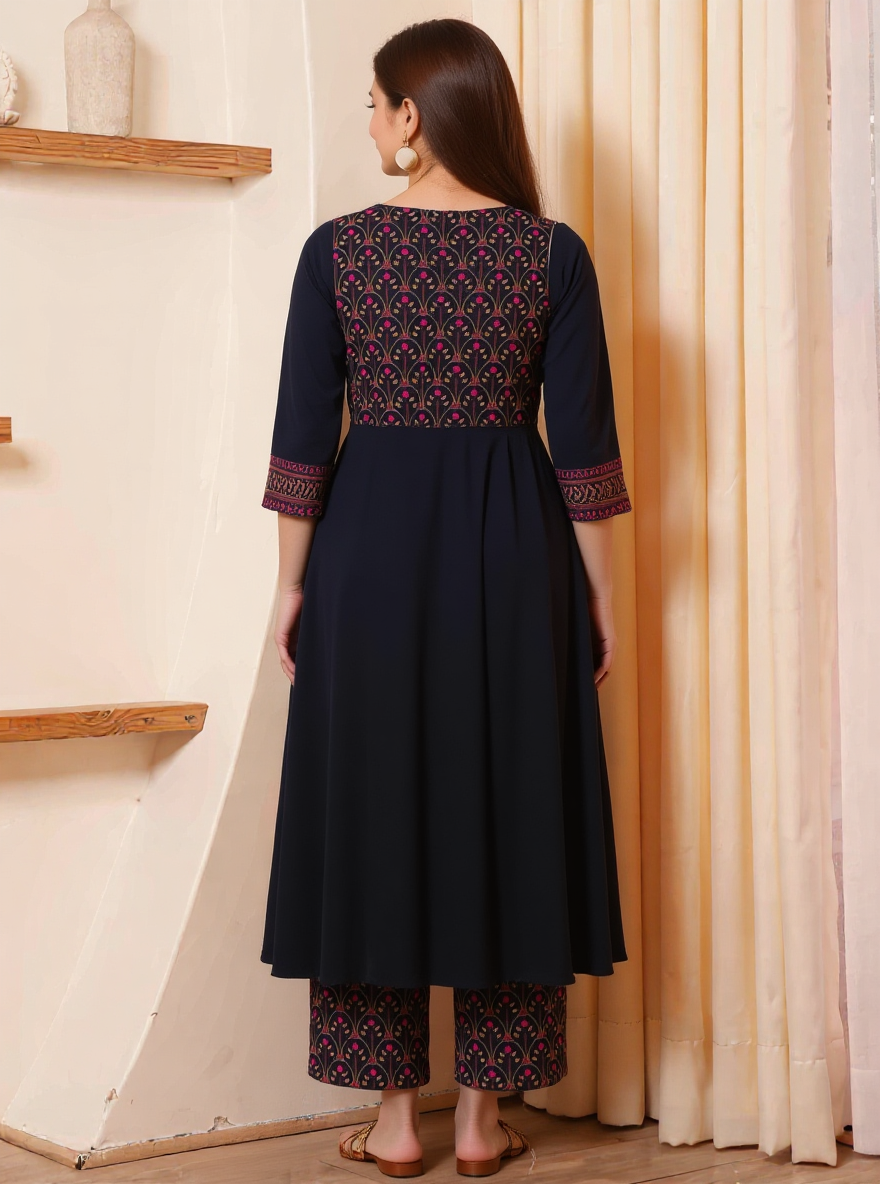 Viscose Solid Anarkali Black Kurta
