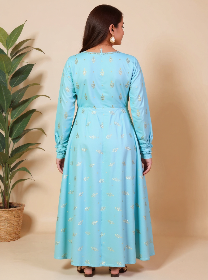 Embroidered Roman silk Gold foil Anarkali Green Kurta