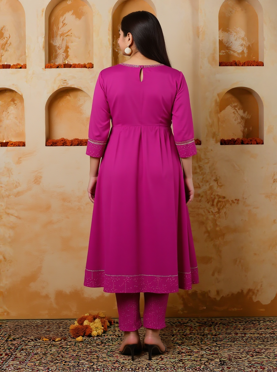 Viscose Solid Anarkali Pink Kurta