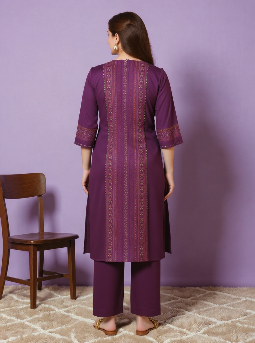 Viscose Solid A-line Purple Kurta