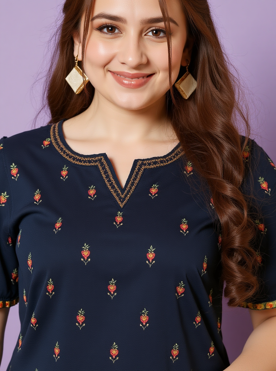Embroidered Viscose Floral Straight Black Kurta