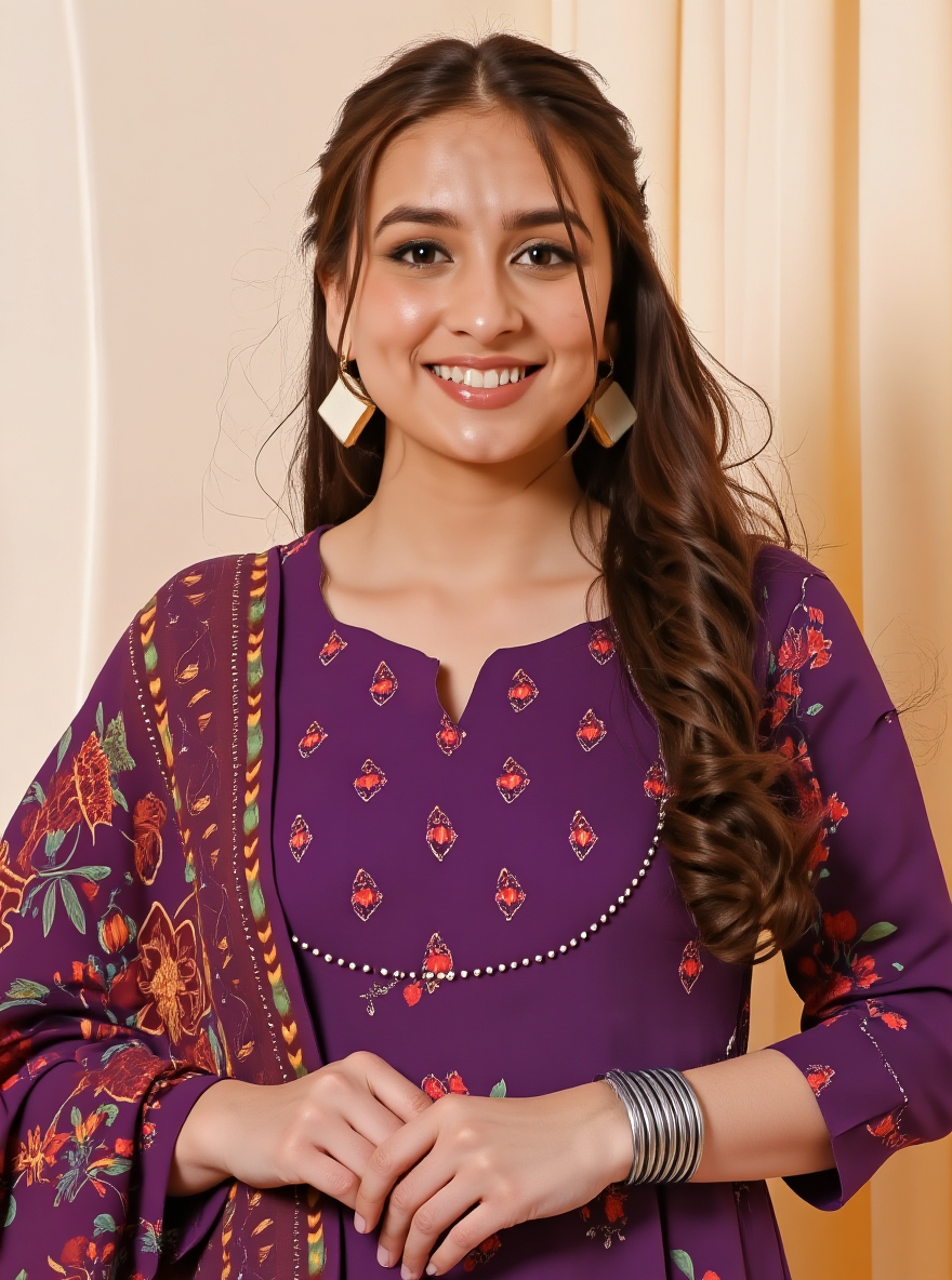 Embroidered Viscose Floral Anarkali Maroon Kurta