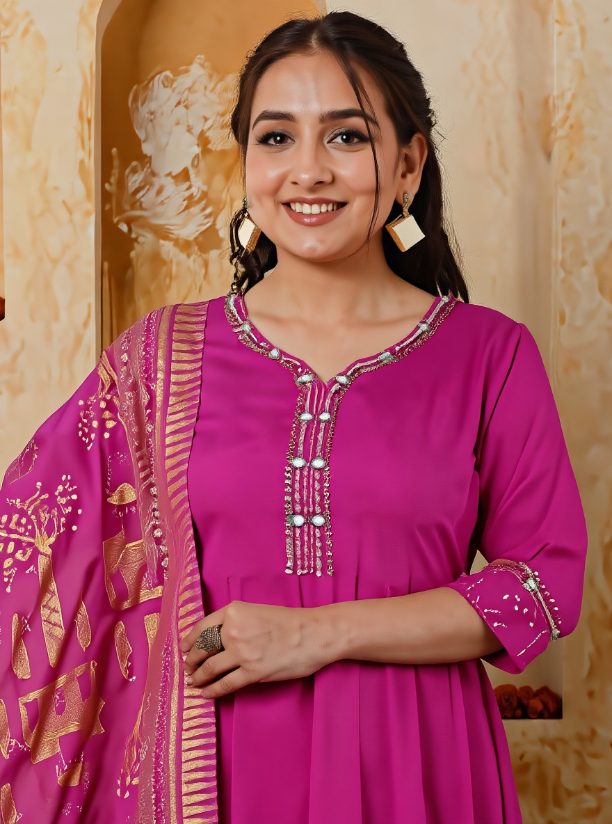 Viscose Solid Anarkali Pink Kurta