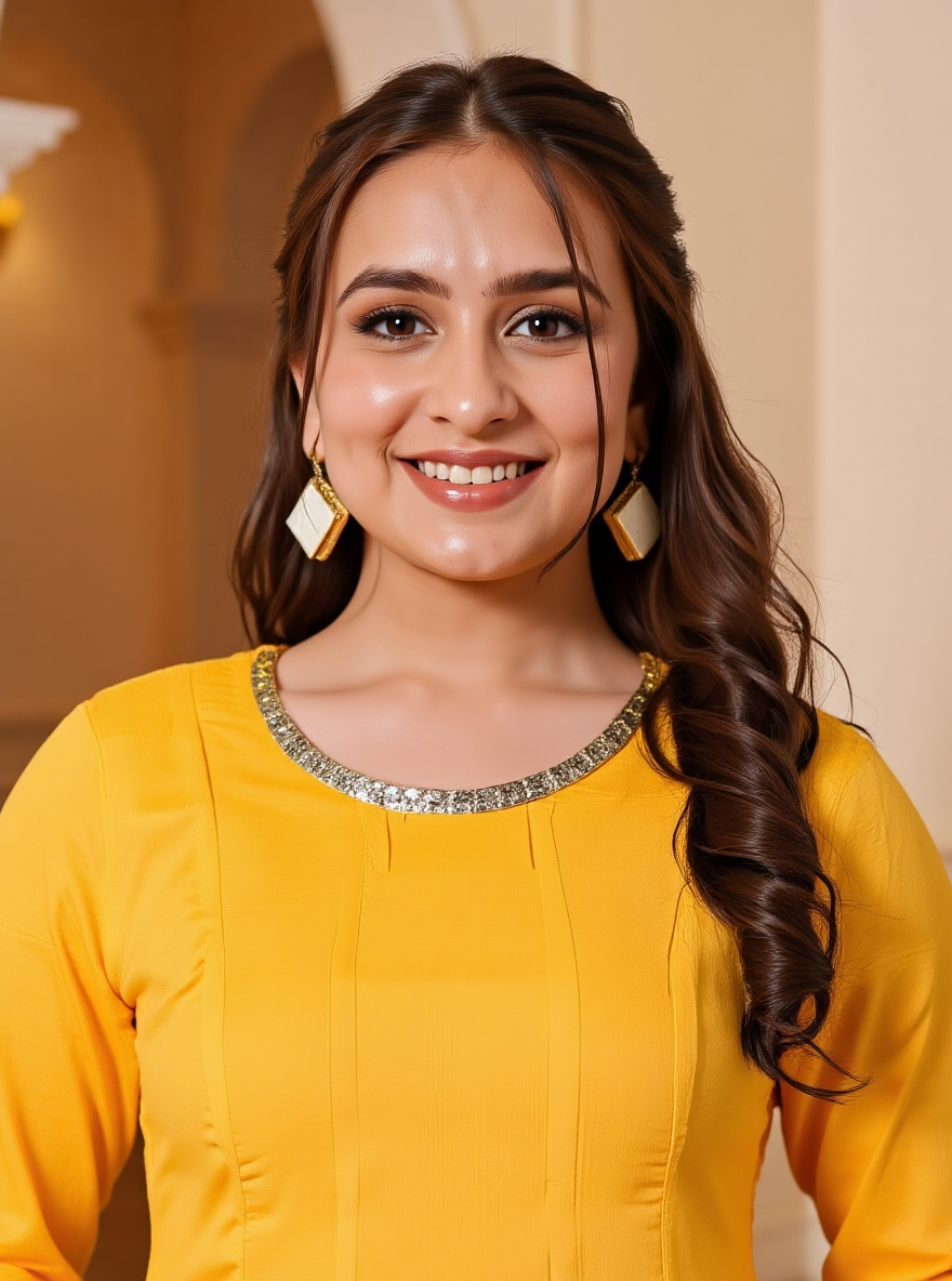 Embroidered Cotton Voile Solid Anarkali Yellow Kurta