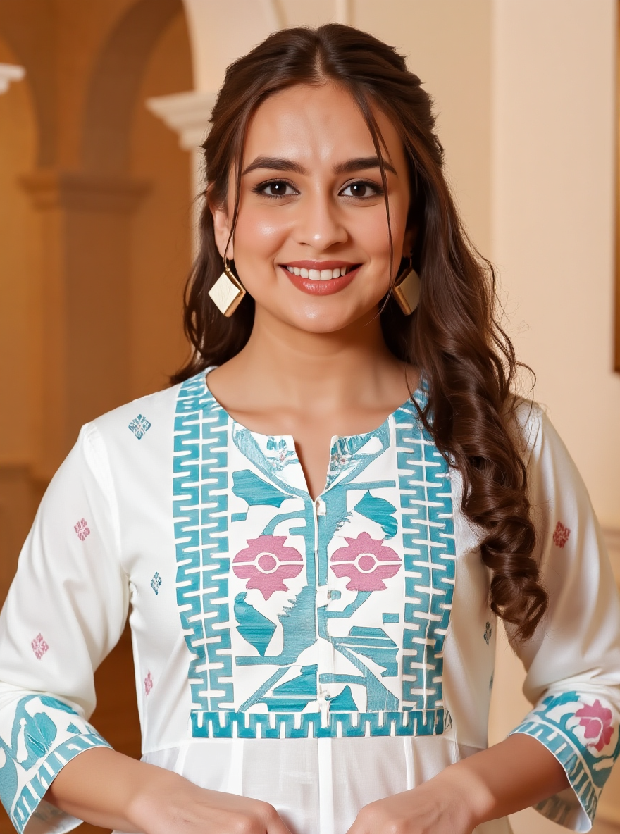 Soft Cotton Geometric Off White Kurta