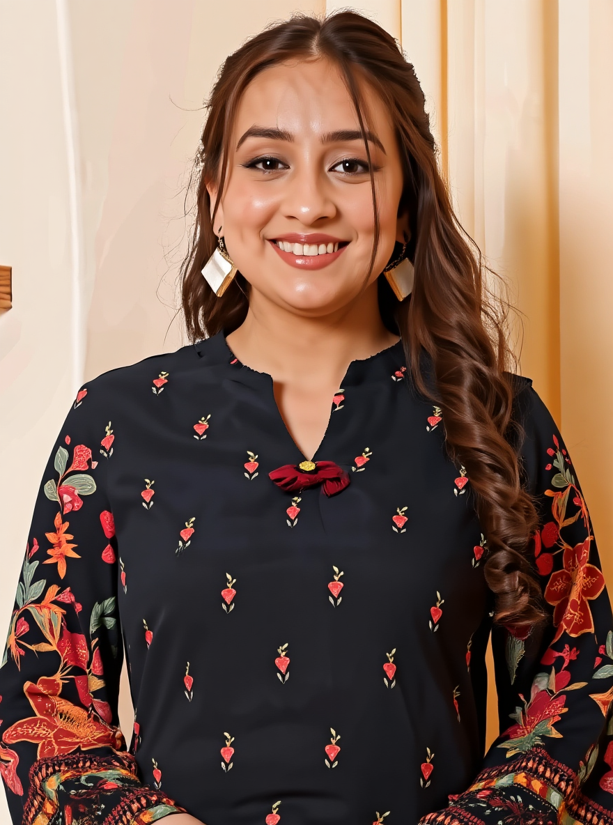 Viscose Placement Print Straight Black Kurta