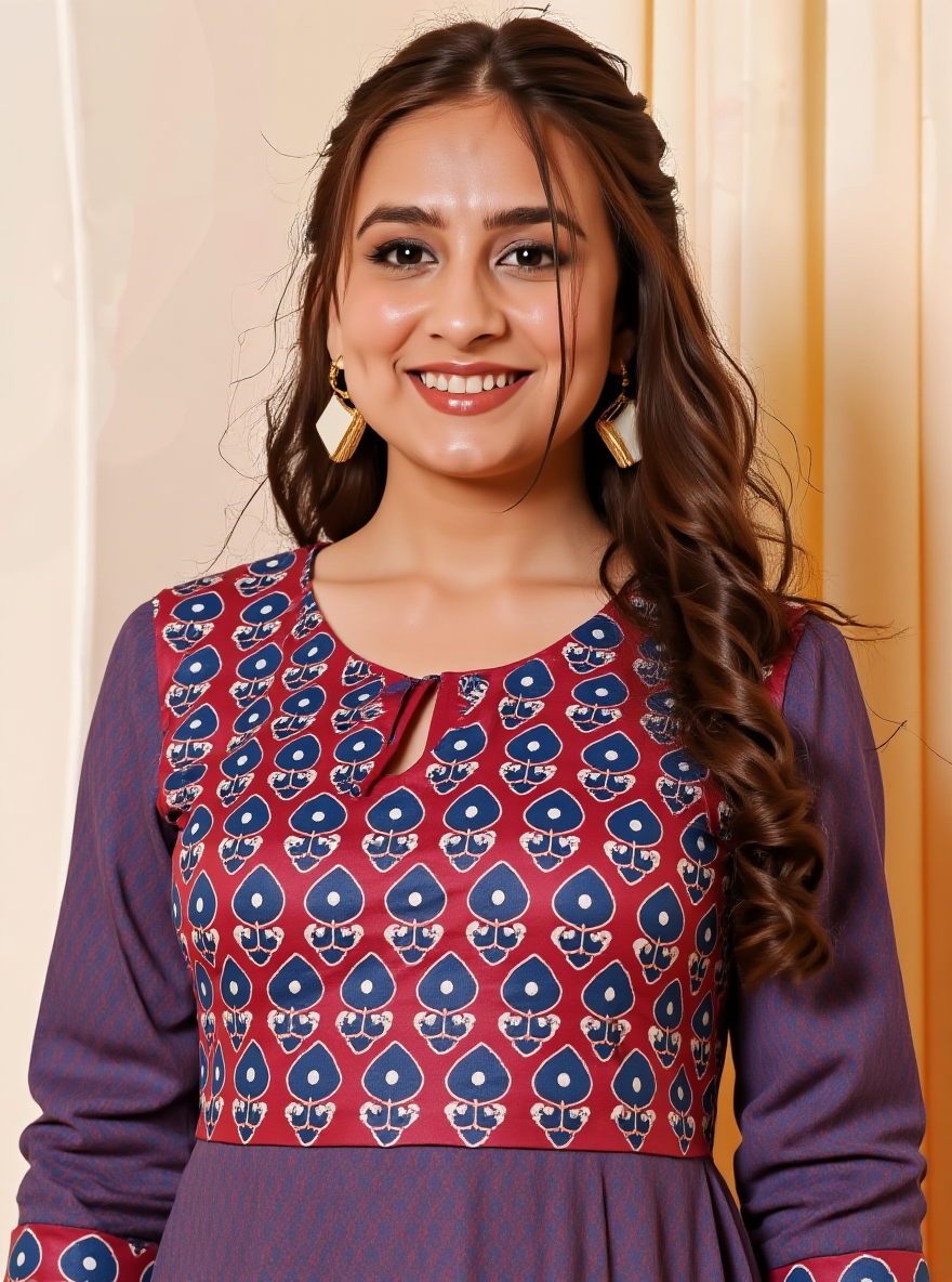 Embroidered Soft Cotton Butti Anarkali Red Dress