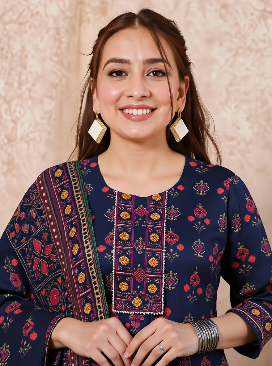 Soft Cotton Floral Straight Blue Kurta