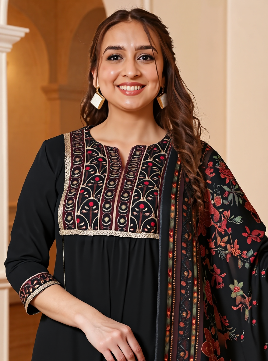 Viscose Solid Flared Black Kurta