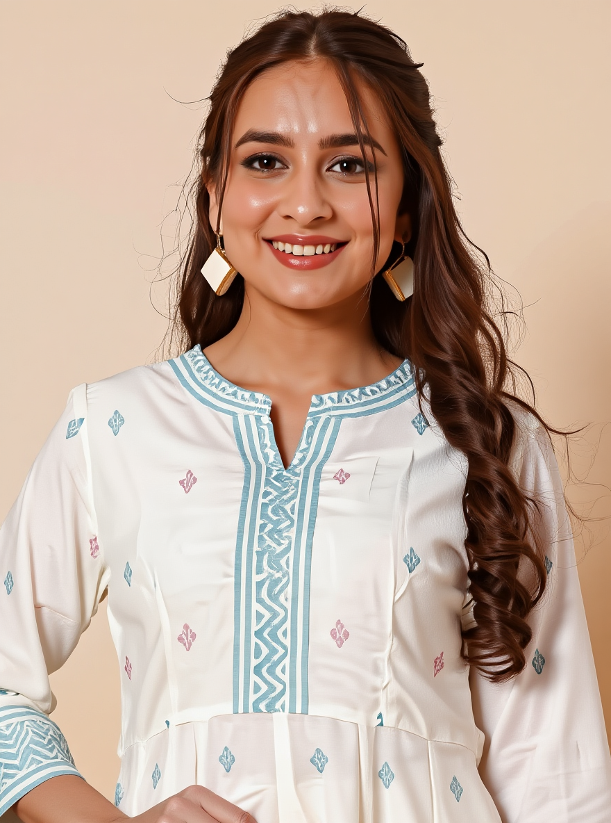 Soft Cotton Geometric Angrakha Off White Kurta
