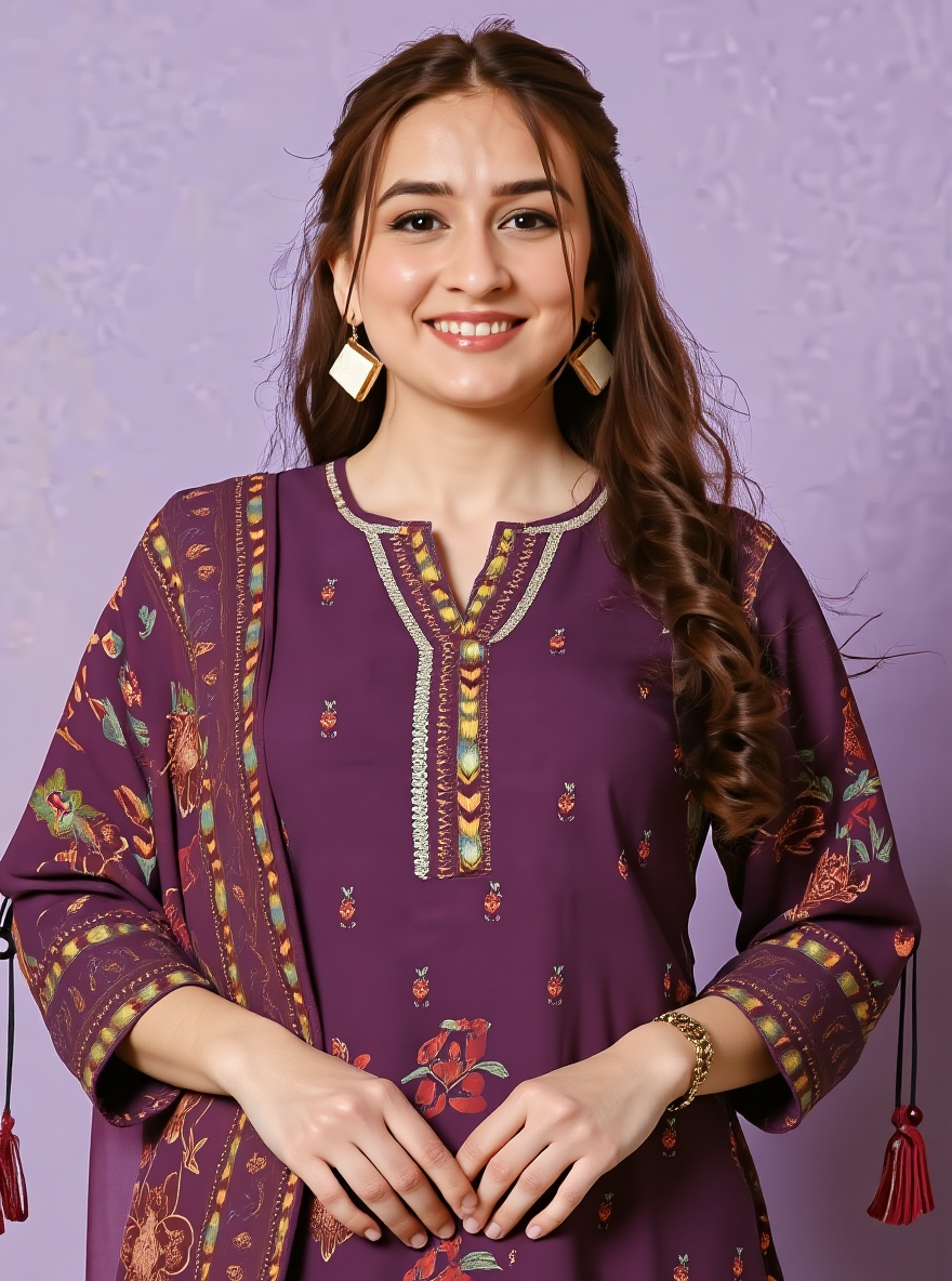 Viscose Placement Print A-line Mauve Kurta