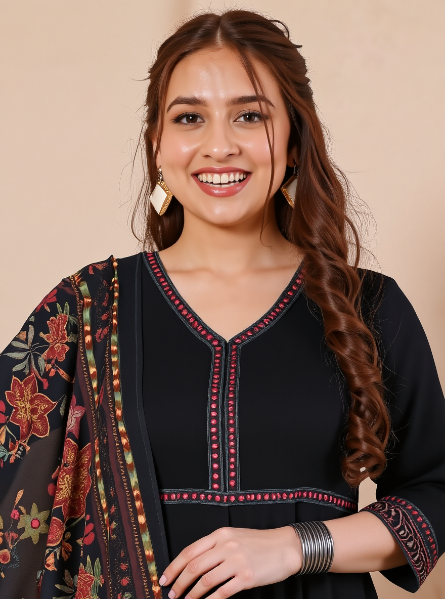 Viscose Solid Anarkali Black Kurta