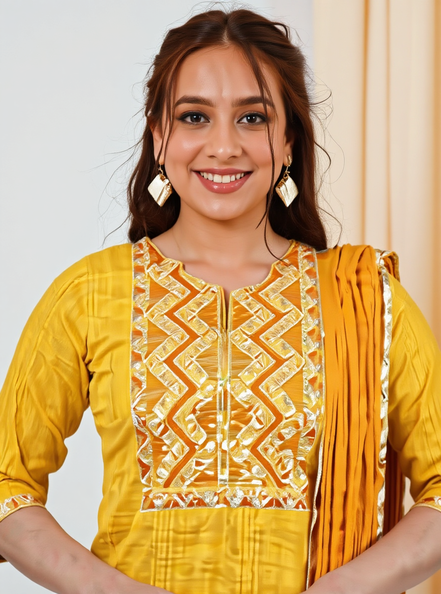 Embroidered Cotton Dobby Solid Yellow Kurta
