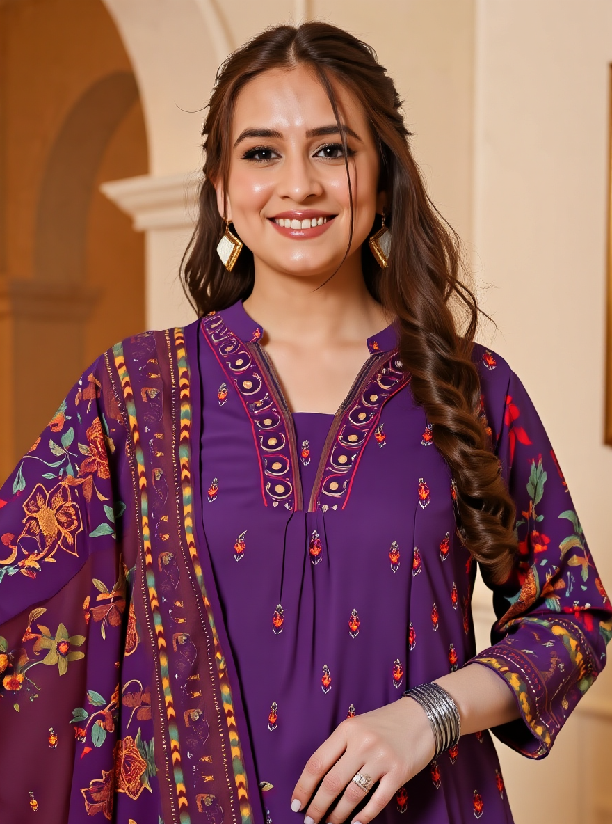 Embroidered Viscose Floral Flared Mauve Kurta