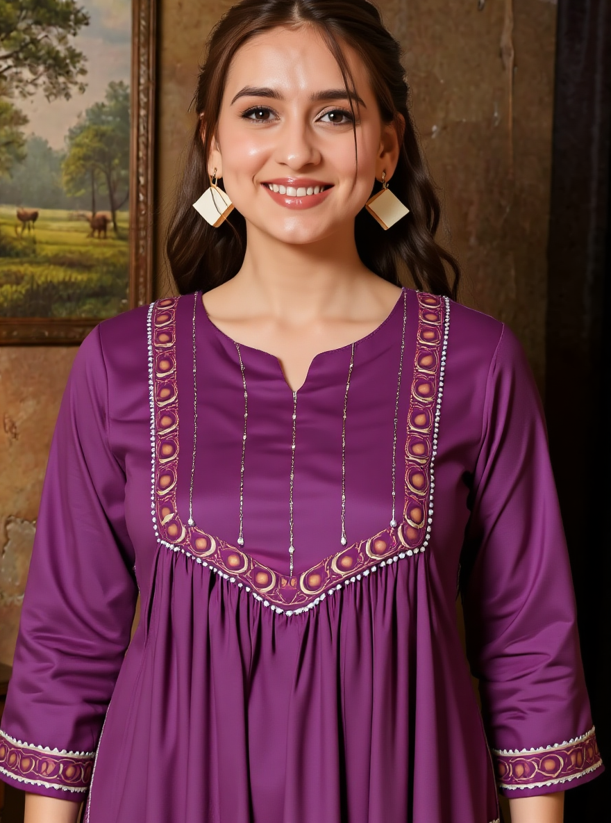 Viscose Solid Flared Mauve Kurta