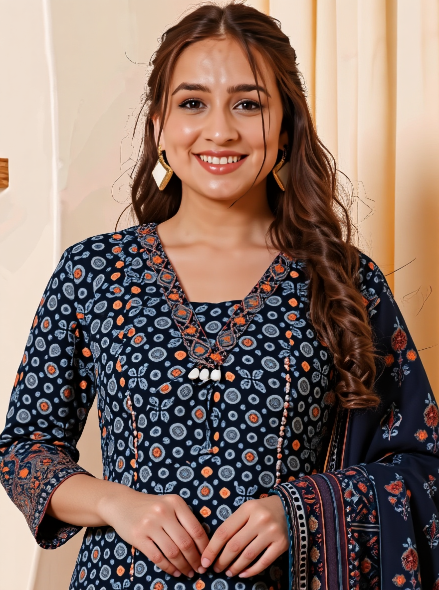 Soft Cotton Geometric Flared Black Kurta